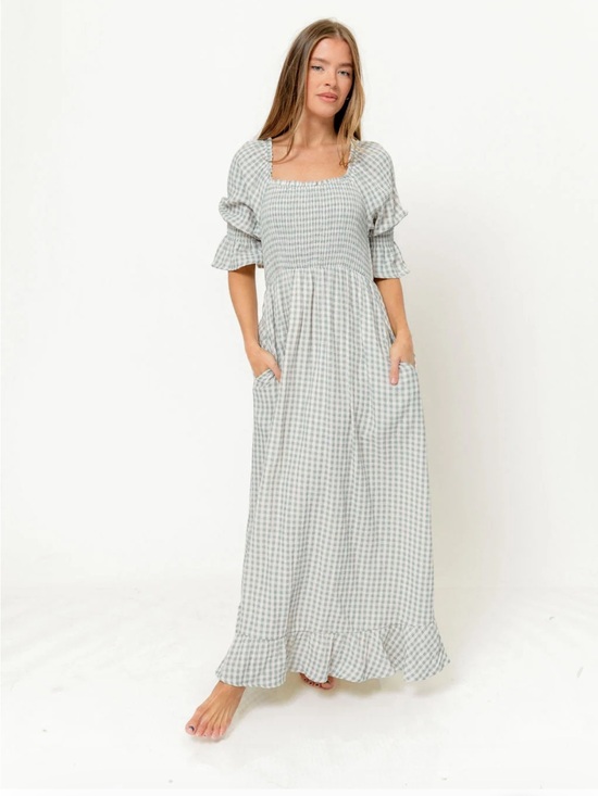 Worth Collective Dresses & Skirts - Worth Collective Sienna Gingham Maxi Dress in Forest Green